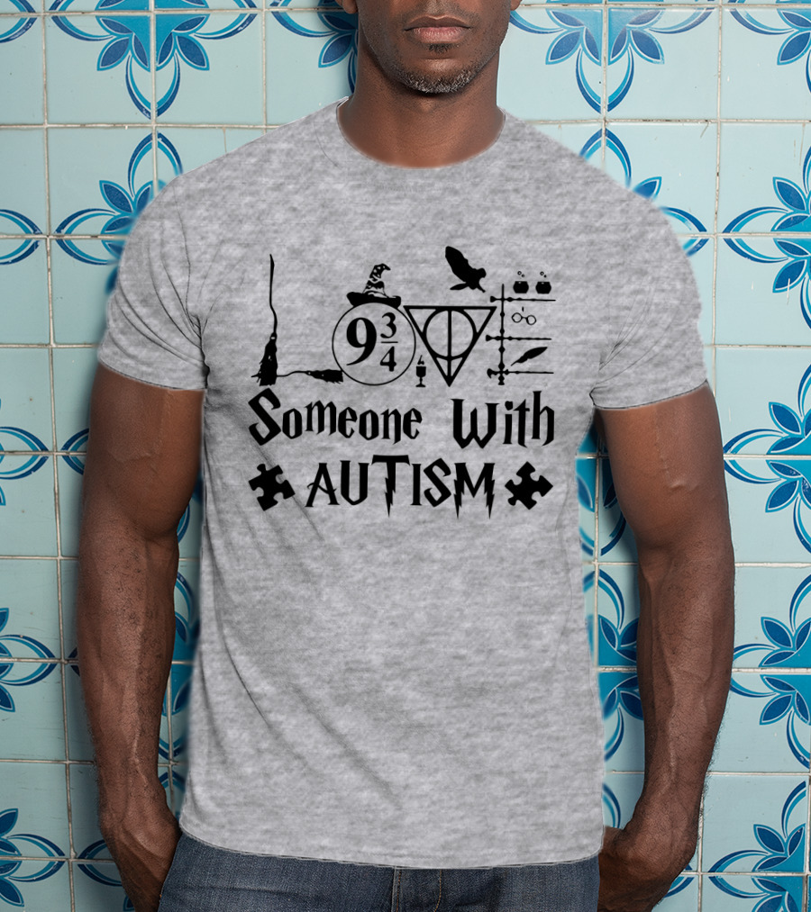 Love Someone With Autism 9 3/4 Wizard Elements Puzzle Pieces T-Shirt