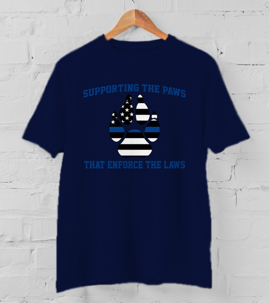 Supporting The Paws That Enforce The Laws American Flag Paw Prints T-Shirt