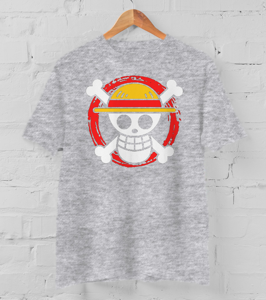 Straw Hat Luffy Jolly Roger Icon On Red Circular Emblem T-Shirt