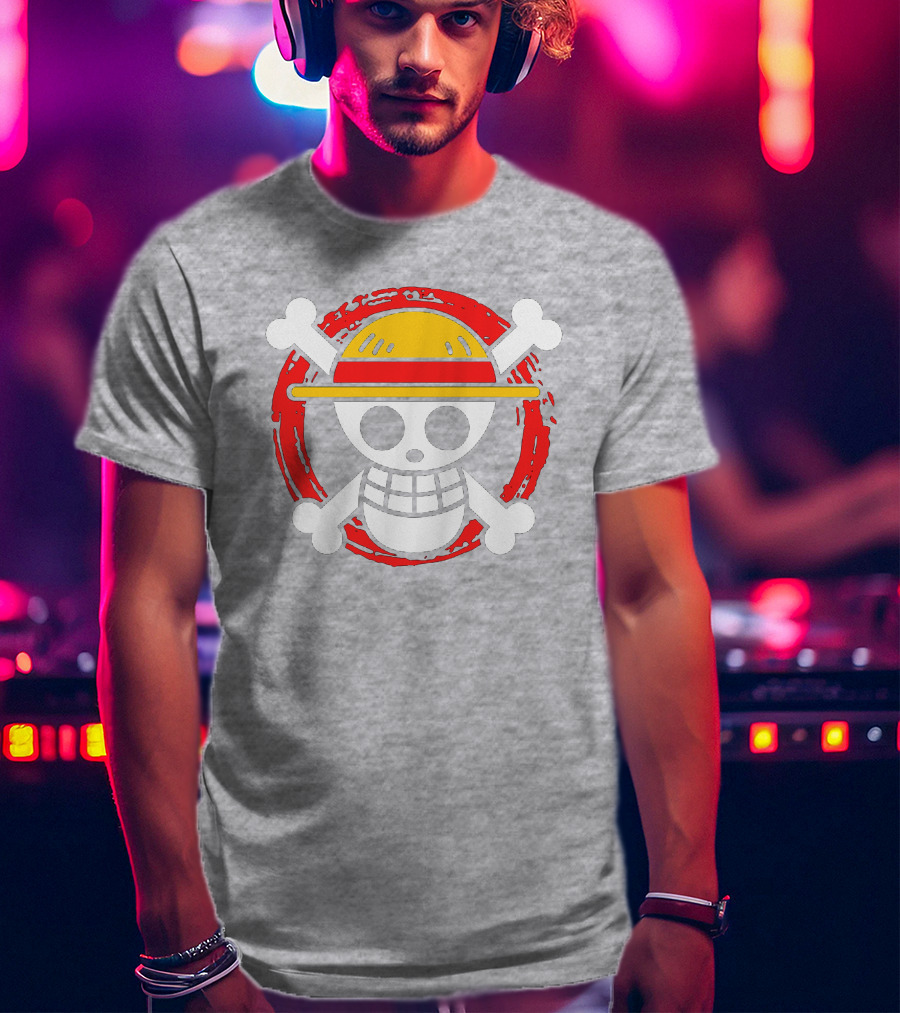 Straw Hat Luffy Jolly Roger Icon On Red Circular Emblem T-Shirt