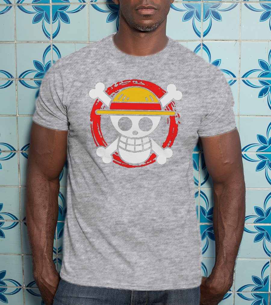 Straw Hat Luffy Jolly Roger Icon On Red Circular Emblem T-Shirt