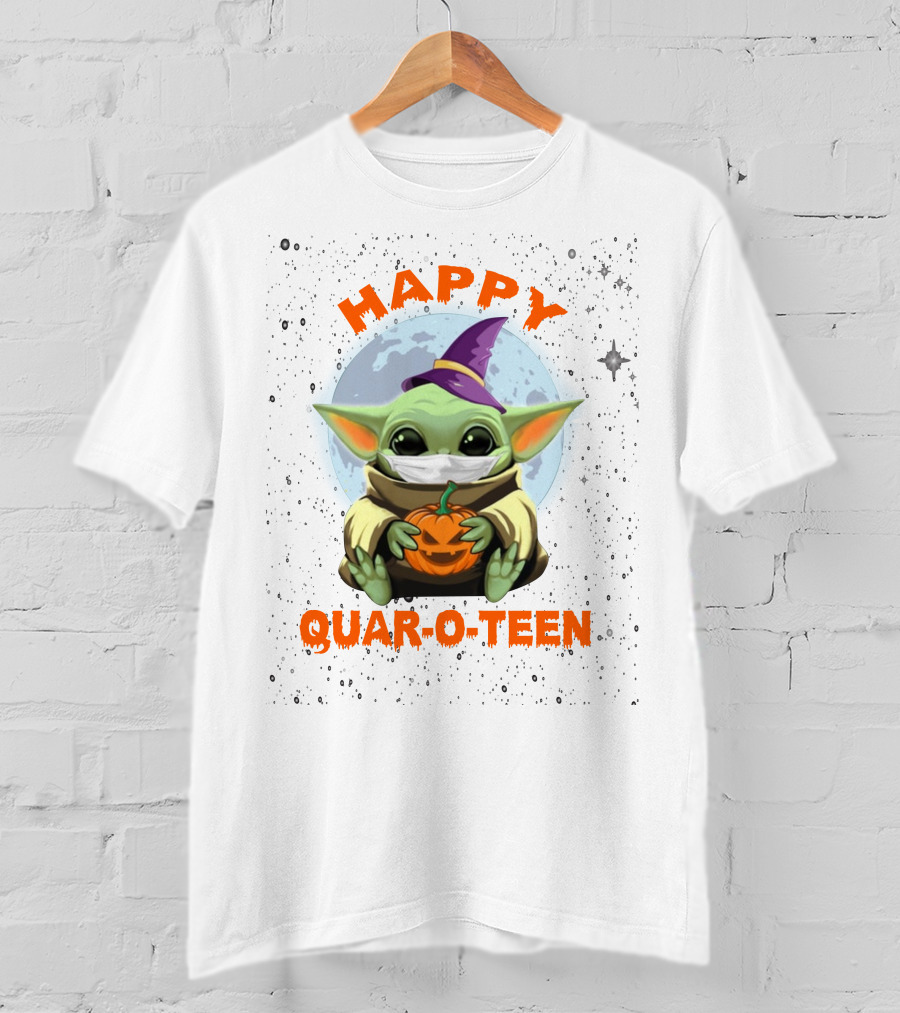 Baby Yoda Happy Quaroteen Halloween Pumpkin Wizard Hat T-Shirt