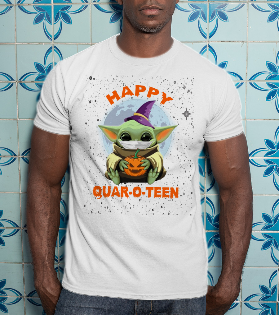Baby Yoda Happy Quaroteen Halloween Pumpkin Wizard Hat T-Shirt