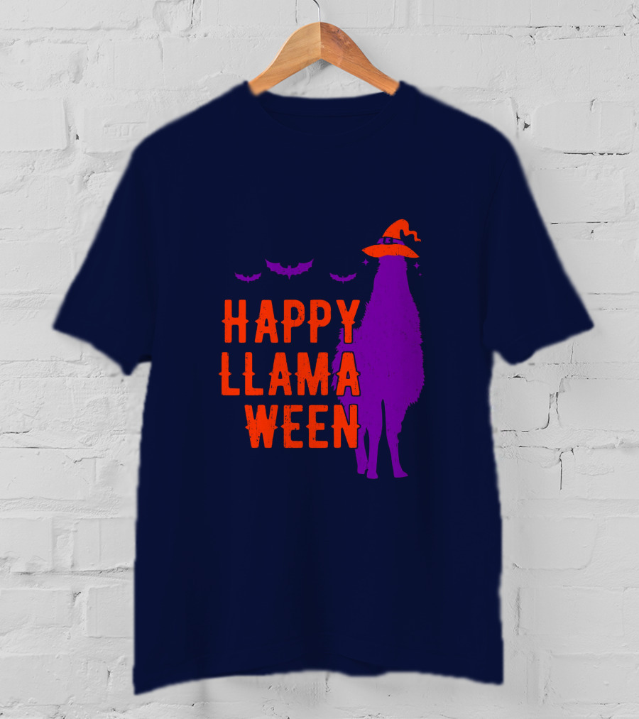 Happy Llamaween Llama Halloween Bat Witch Hat T-Shirt