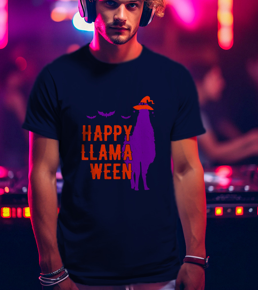 Happy Llamaween Llama Halloween Bat Witch Hat T-Shirt