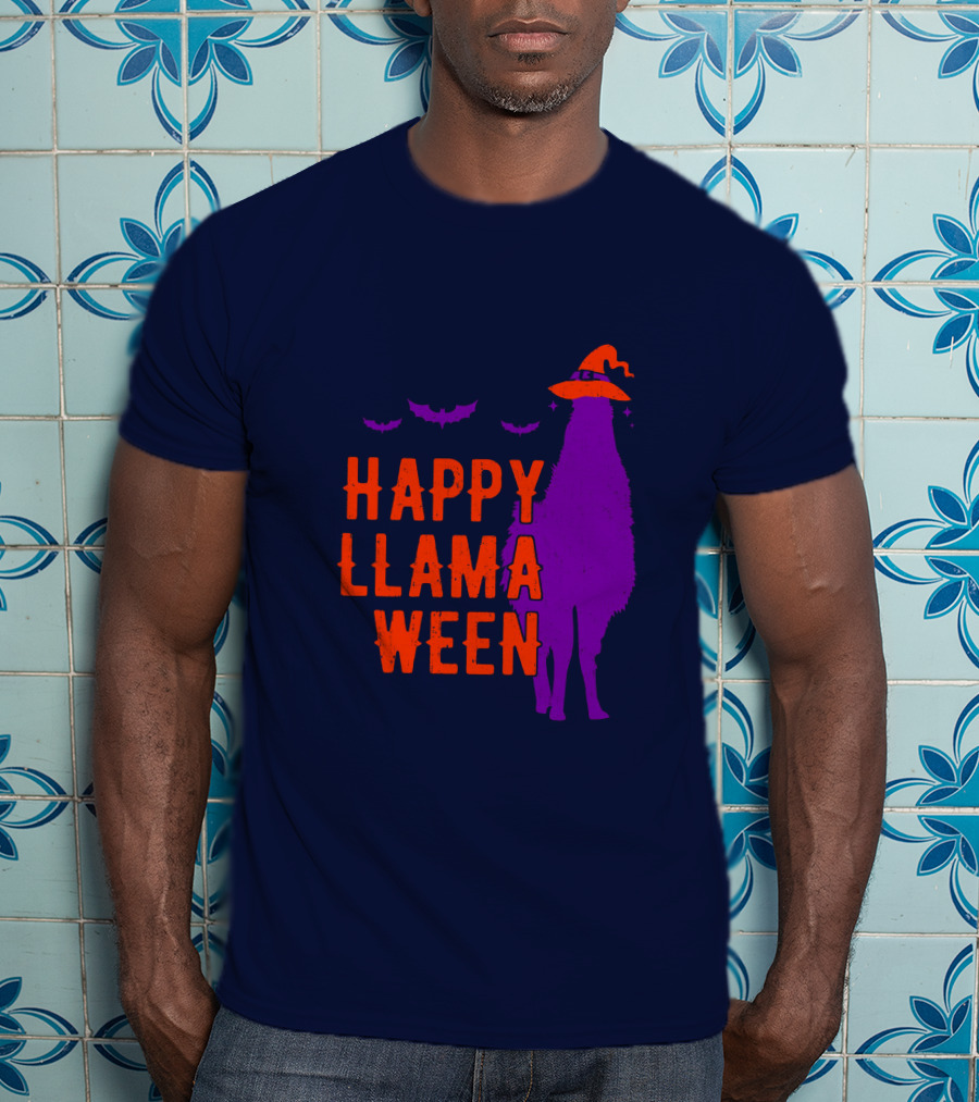 Happy Llamaween Llama Halloween Bat Witch Hat T-Shirt
