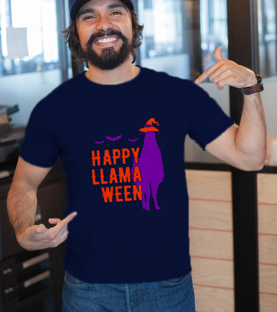 Happy Llamaween Llama Halloween Bat Witch Hat T-Shirt