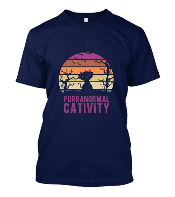 Purranormal Cativity Spooky Cat Silhouette With Bats And Trees T-Shirt