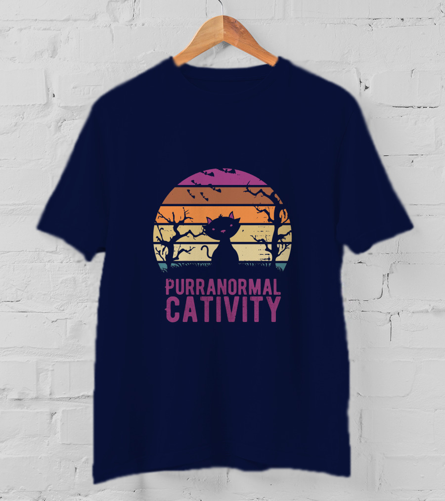 Purranormal Cativity Spooky Cat Silhouette With Bats And Trees T-Shirt