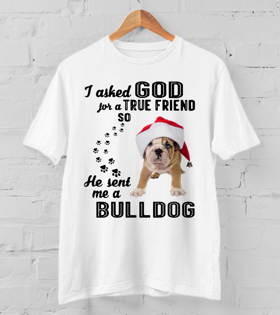 I Asked God For A True Friend So He Sent Me A Christmas Bulldog T-Shirt
