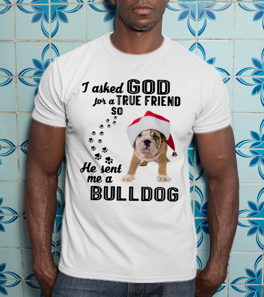 I Asked God For A True Friend So He Sent Me A Christmas Bulldog T-Shirt