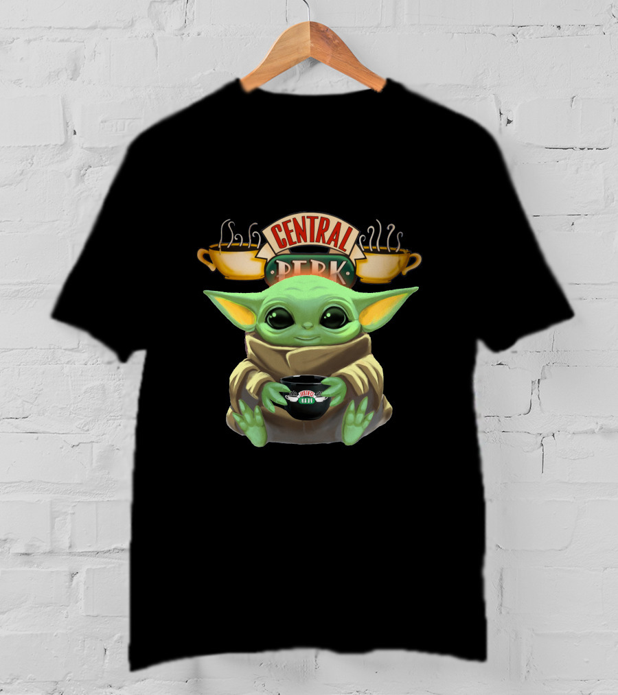 Baby Yoda Hugging Central Perk Coffee Cup Friends-Star Wars Crossover T-Shirt