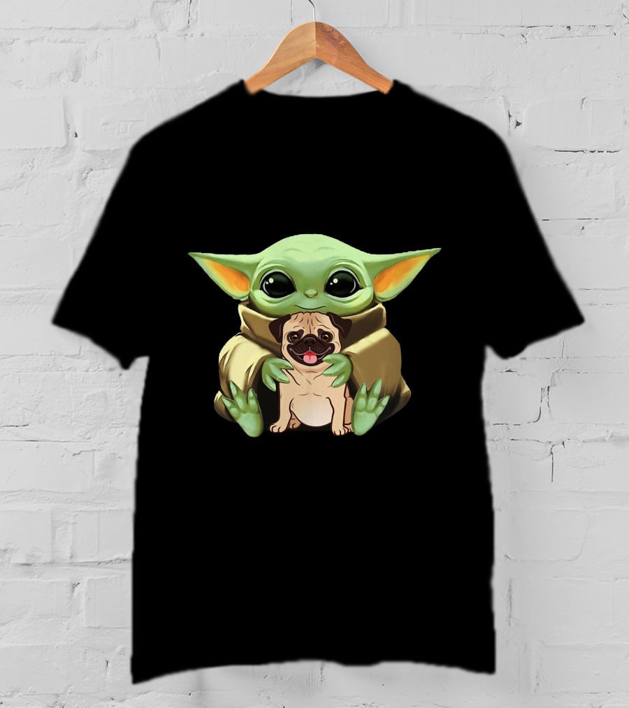 Baby Yoda Holding Pug Companion Cuteness T-Shirt