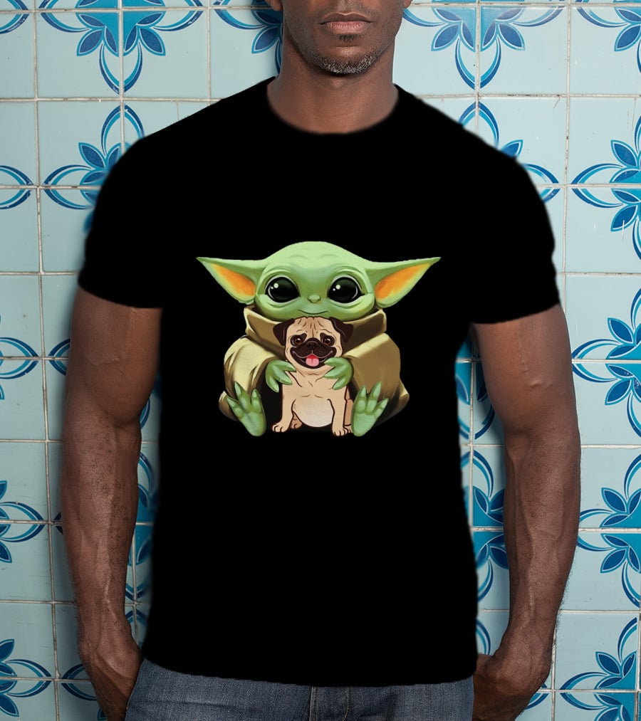 Baby Yoda Holding Pug Companion Cuteness T-Shirt