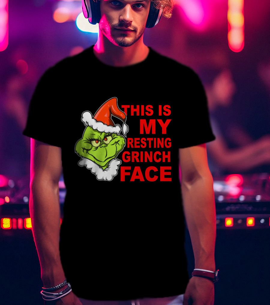 This Is My Resting Grinch Face Santa Hat Grumpy Expression T-Shirt