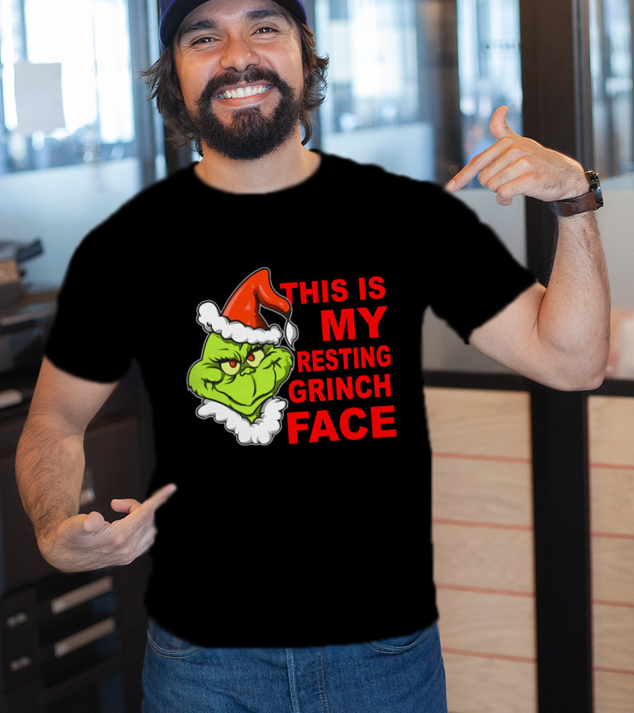 This Is My Resting Grinch Face Santa Hat Grumpy Expression T-Shirt