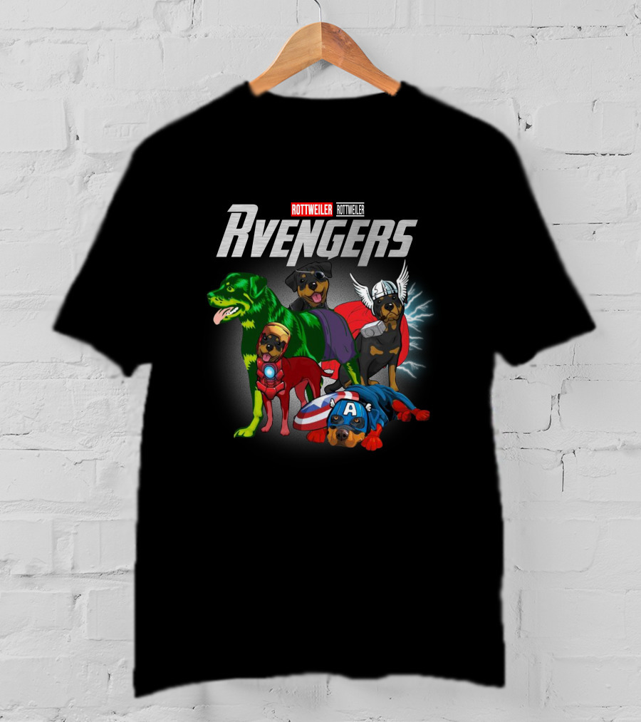 Rottweiler RVengers Marvel Avengers Dogs Hulk Thor Captain America Iron Man T-Shirt