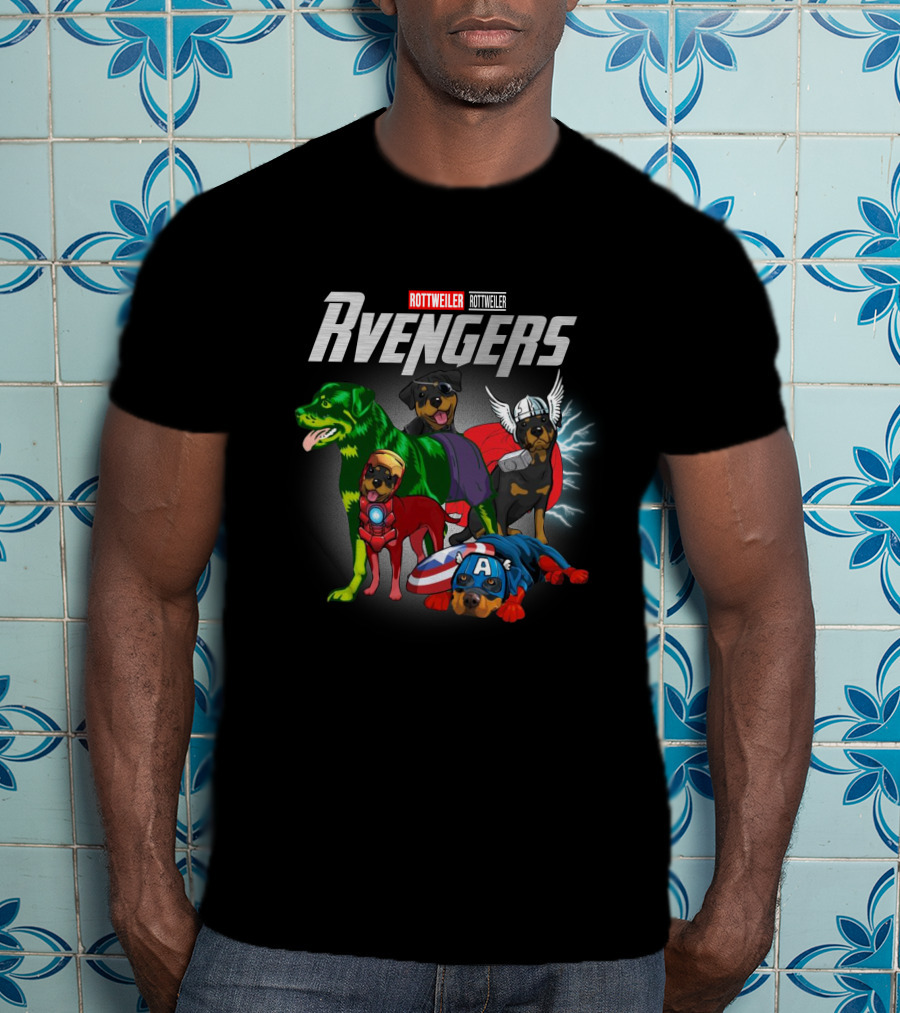 Rottweiler RVengers Marvel Avengers Dogs Hulk Thor Captain America Iron Man T-Shirt