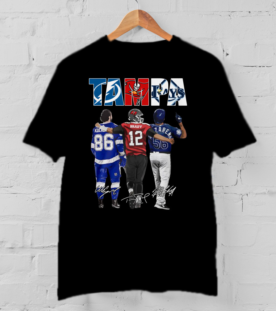Tampa Bay Lightning Buccaneers Rays Kucherov Brady Jarena Signatures T-Shirt