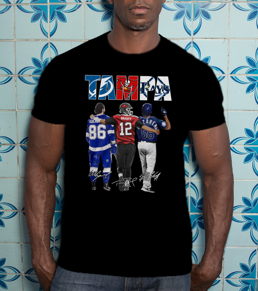 Tampa Bay Lightning Buccaneers Rays Kucherov Brady Jarena Signatures T-Shirt