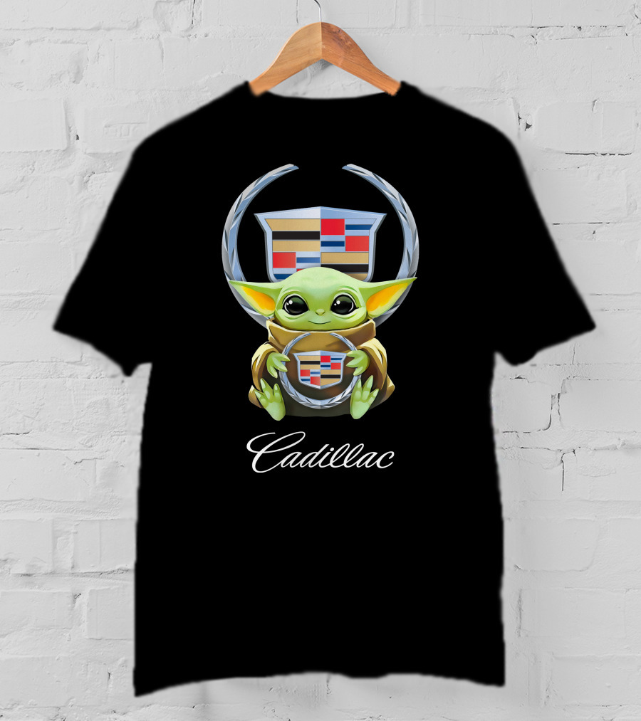 Baby Yoda Holding Cadillac Emblem T-Shirt