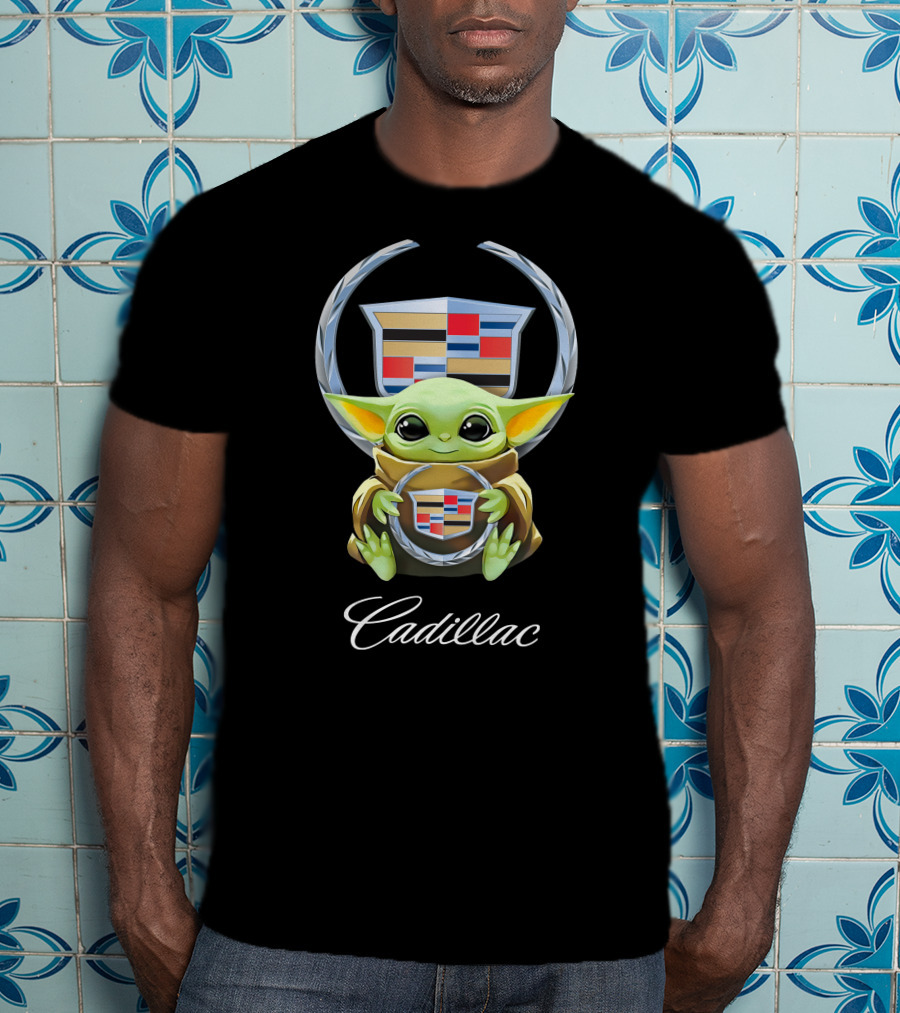 Baby Yoda Holding Cadillac Emblem T-Shirt