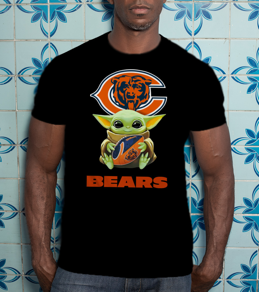 Baby Yoda Hugging Chicago Bears Football With Logo Bears T-Shirt