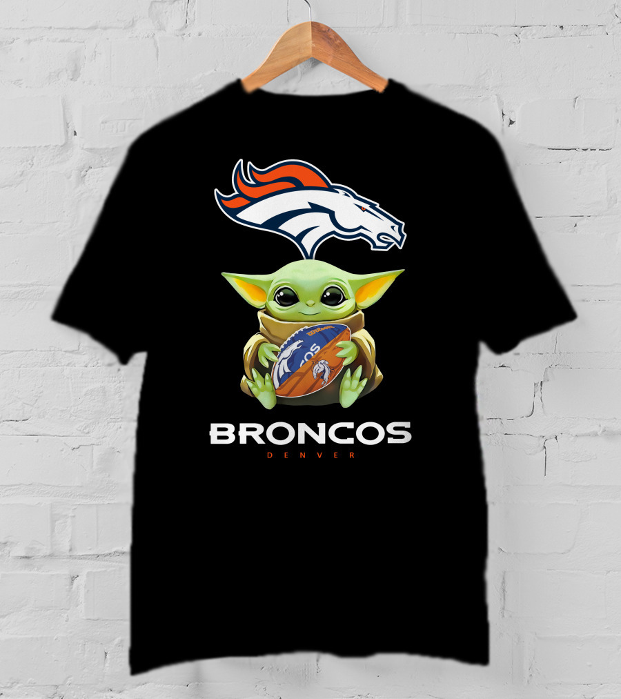 Baby Yoda Hug Broncos Denver Football Tailgate T-Shirt