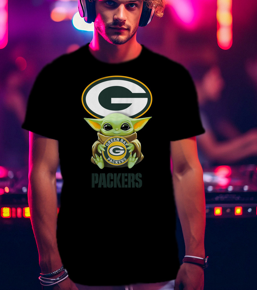 Baby Yoda With Green Bay Packers Symbol And Text T-Shirt