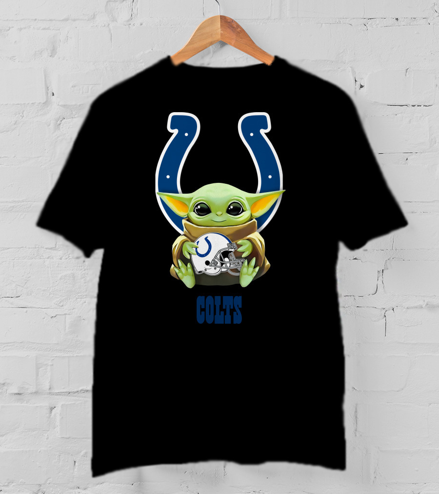 Baby Yoda Holding Indianapolis Colts Helmet With Team T-Shirt