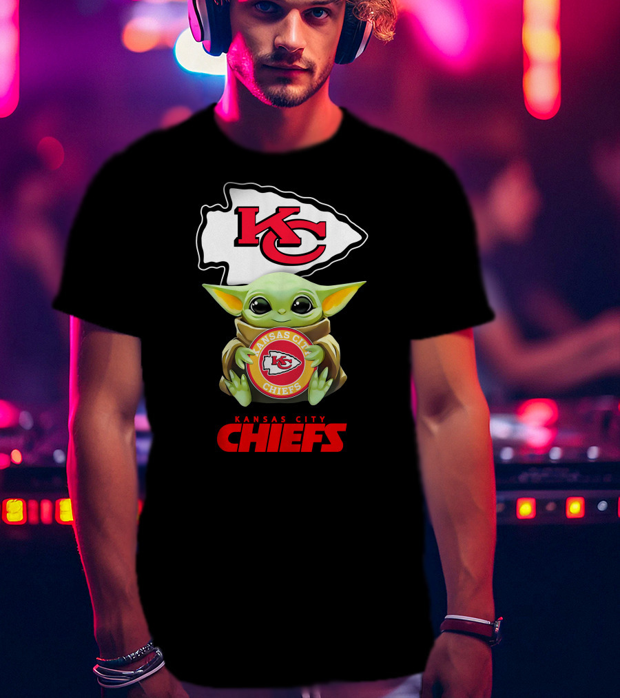 Baby Yoda Holding Kansas City Chiefs Emblem With KC T-Shirt