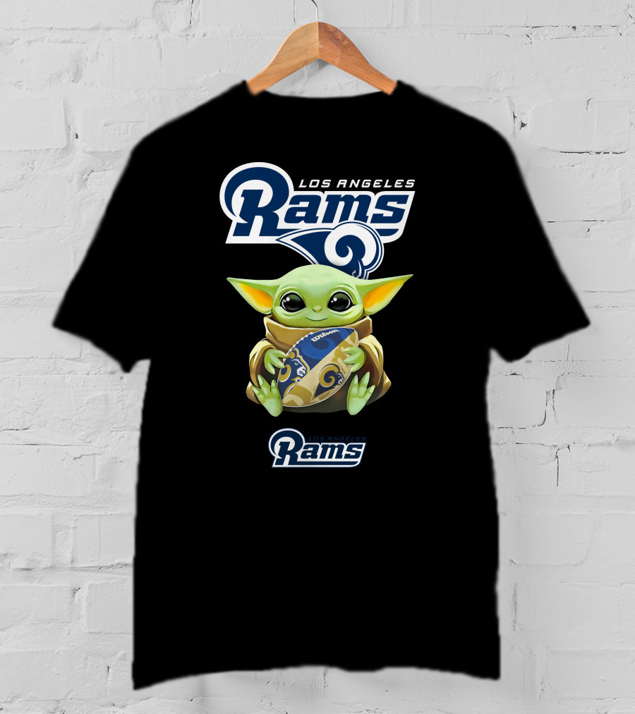 Los Angeles Rams Baby Yoda Holding Football Fan T-Shirt