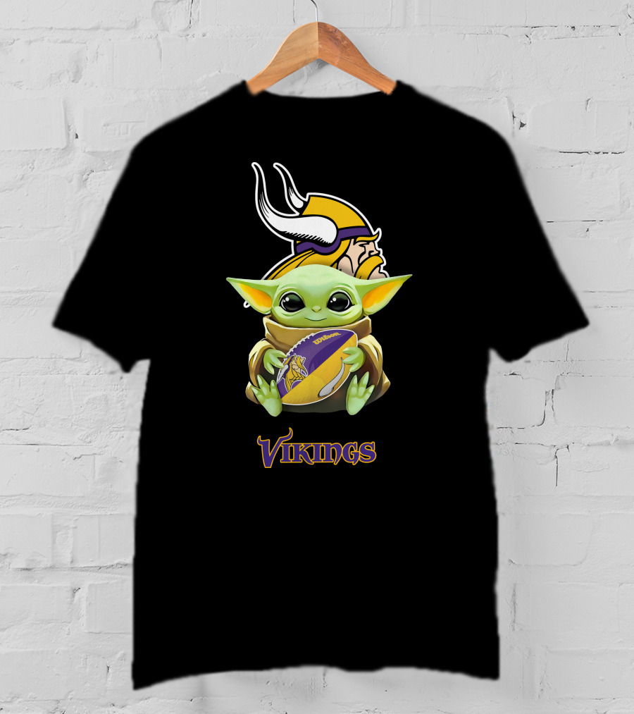 Minnesota Vikings Baby Yoda Hugging Football Fan Vikings T-Shirt