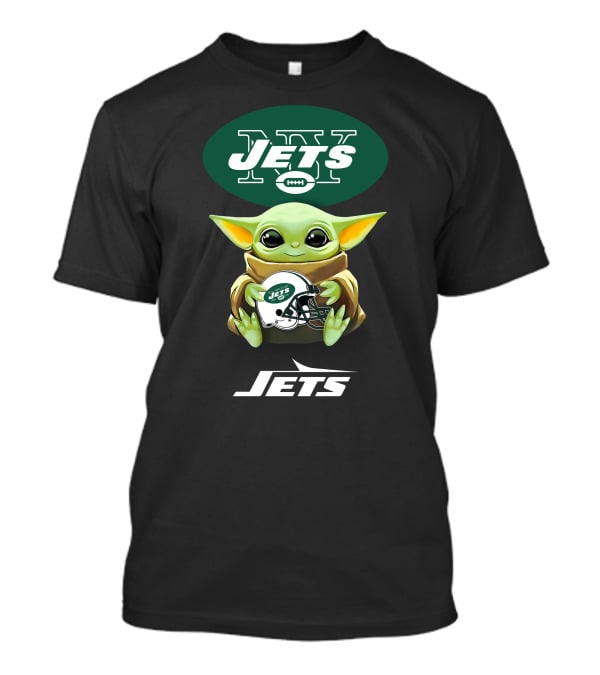 Baby Yoda Holding New York Jets NFL Helmet Football Fan T-Shirt