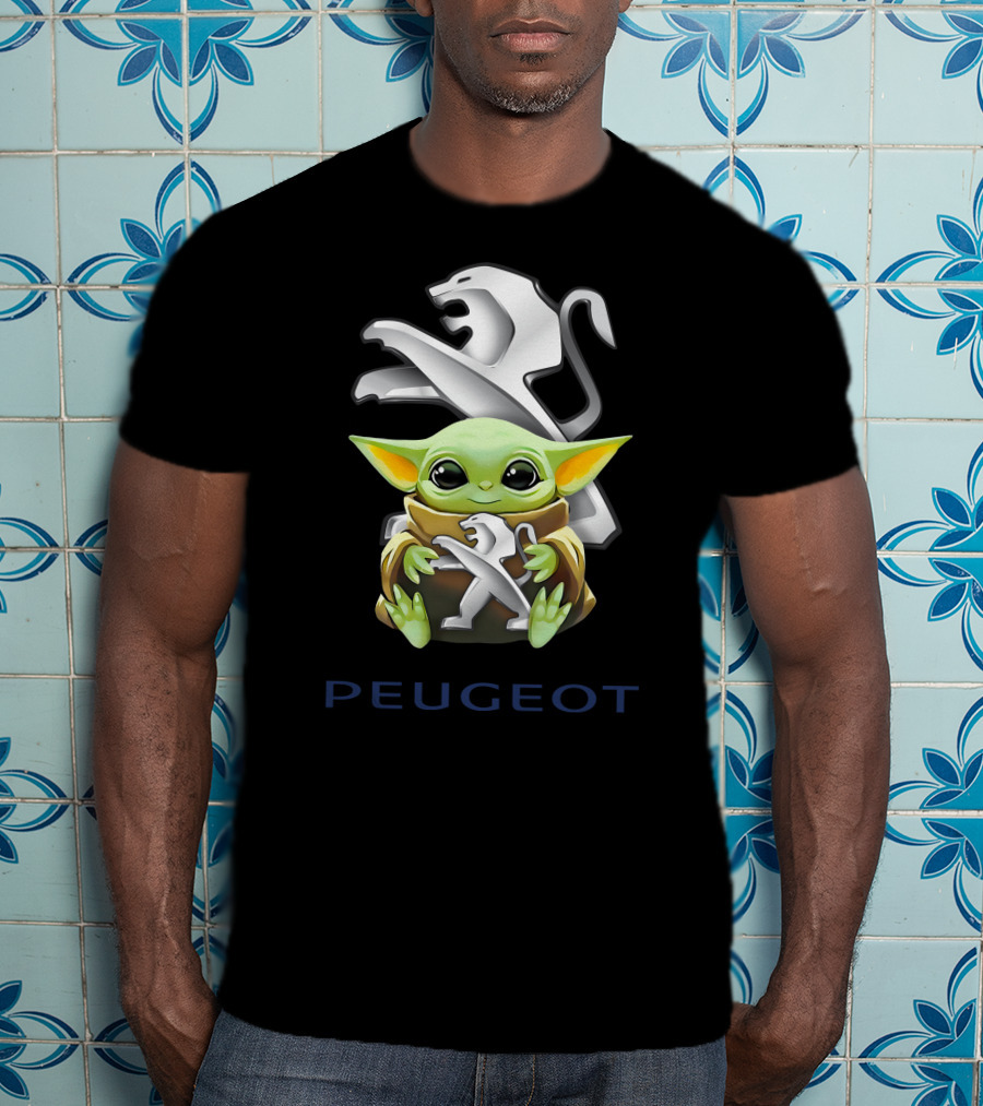 Baby Yoda Embracing Peugeot Lion T-Shirt