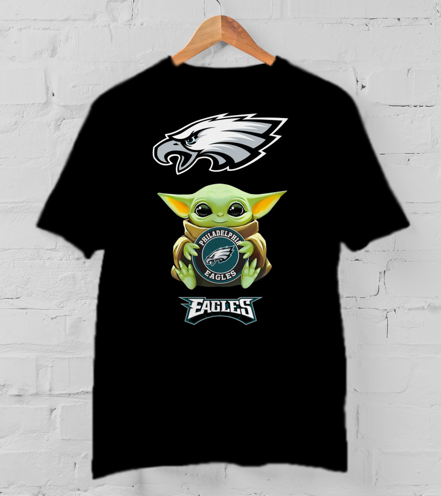 Philadelphia Eagles Baby Yoda Hugging Team T-Shirt