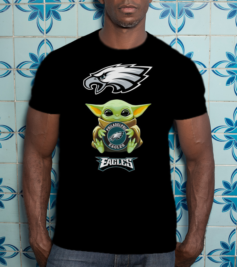 Philadelphia Eagles Baby Yoda Hugging Team T-Shirt