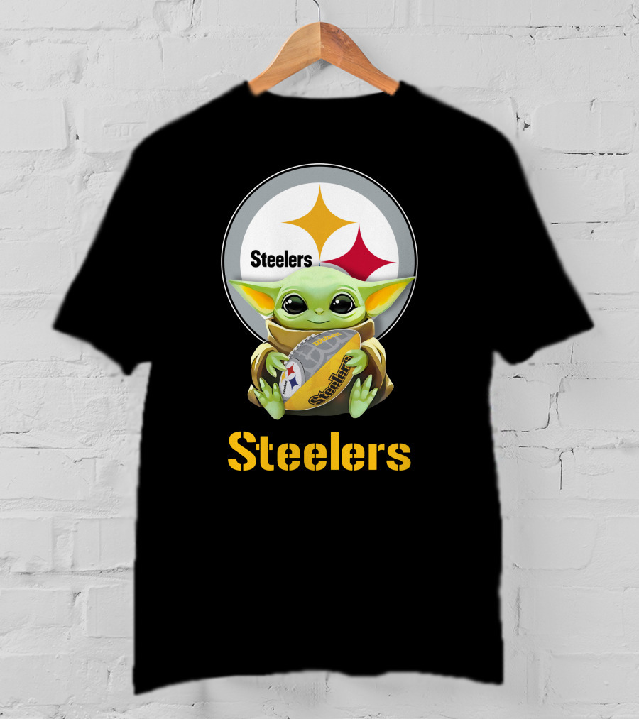 Star Wars Baby Yoda Hugging Pittsburgh Steelers Football T-Shirt