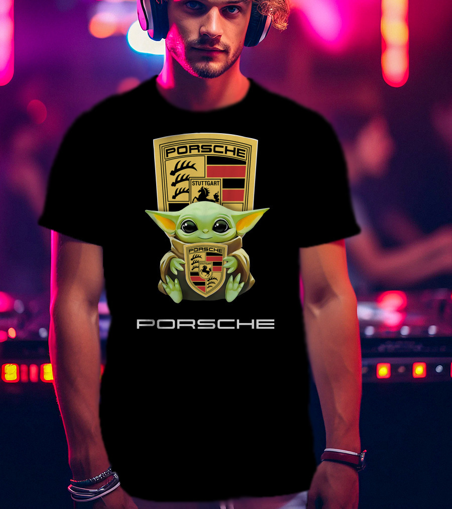 Baby Yoda Holding Porsche Stuttgart T-Shirt