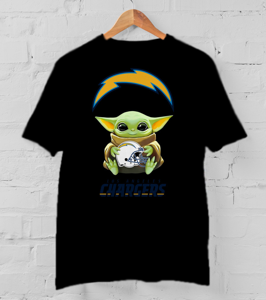Baby Yoda Hug Los Angeles Chargers Helmet T-Shirt