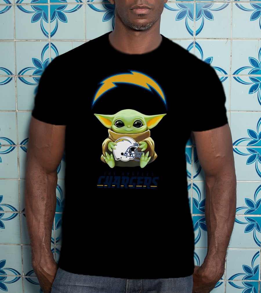 Baby Yoda Hug Los Angeles Chargers Helmet T-Shirt