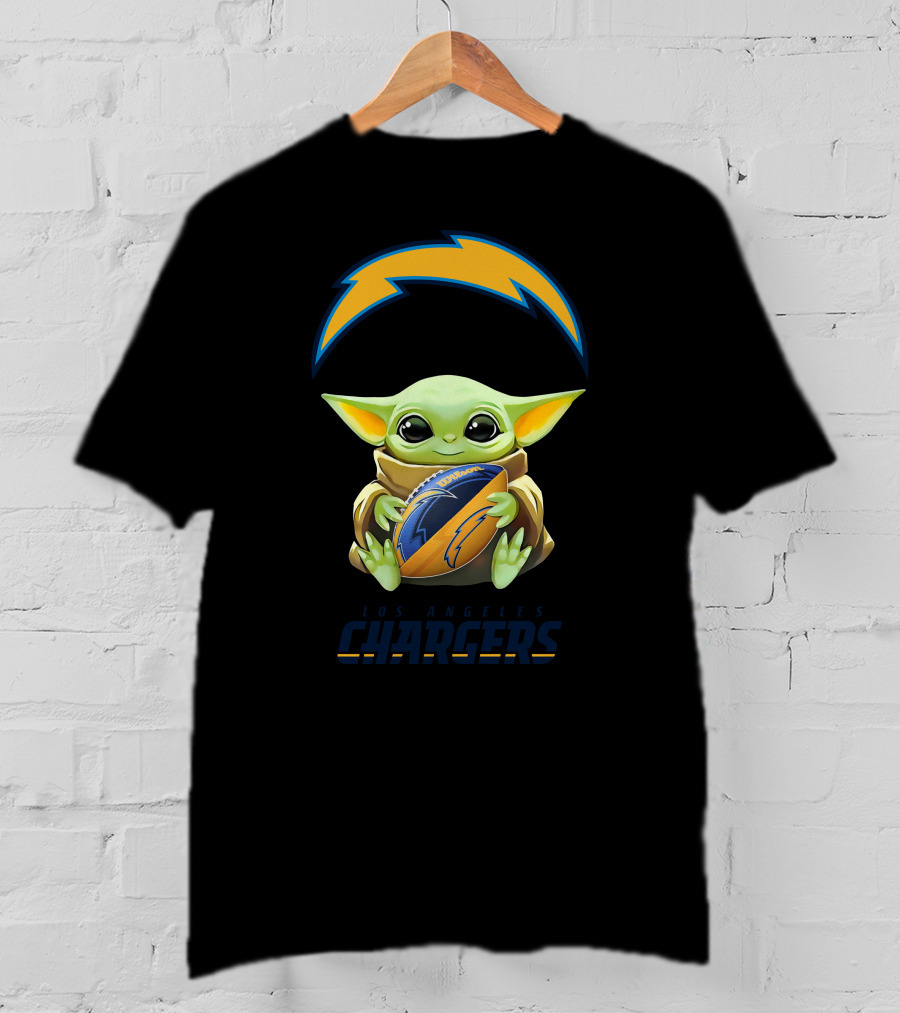Baby Yoda Hug Los Angeles Chargers Football T-Shirt