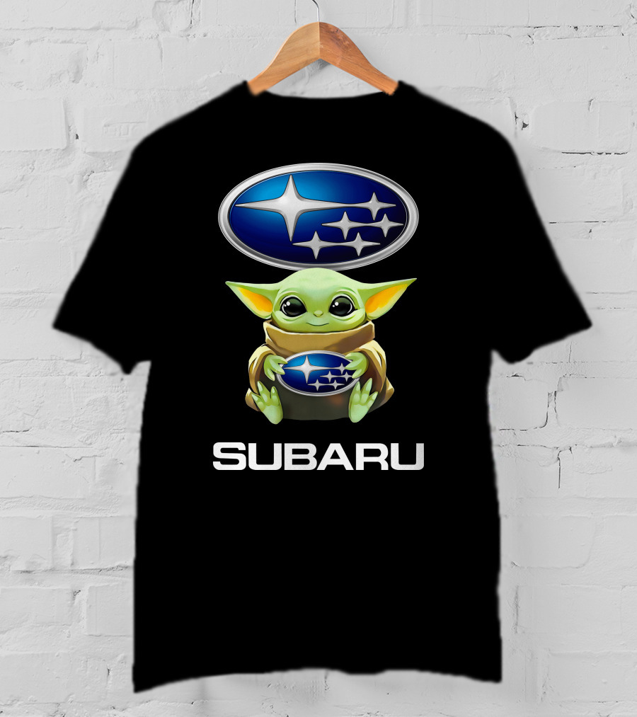 Baby Yoda Holding Subaru Emblem Design T-Shirt