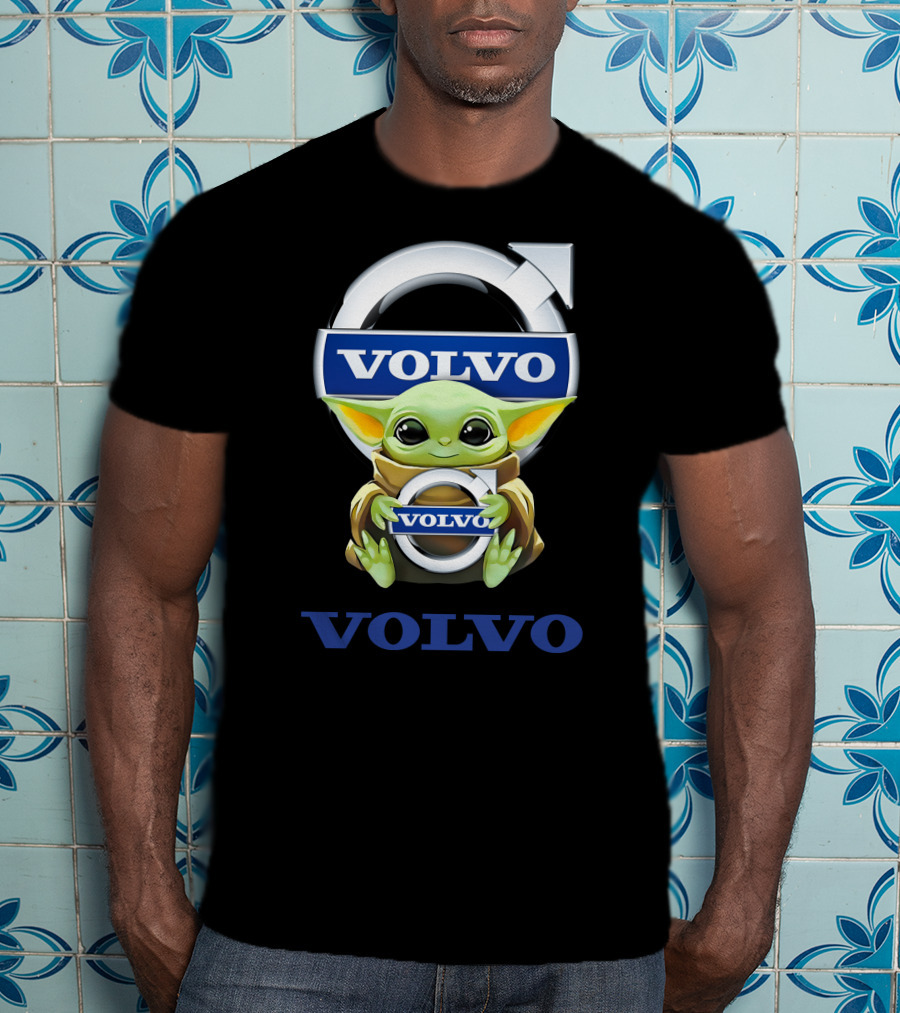 Baby Yoda With Volvo Emblem Hugging T-Shirt