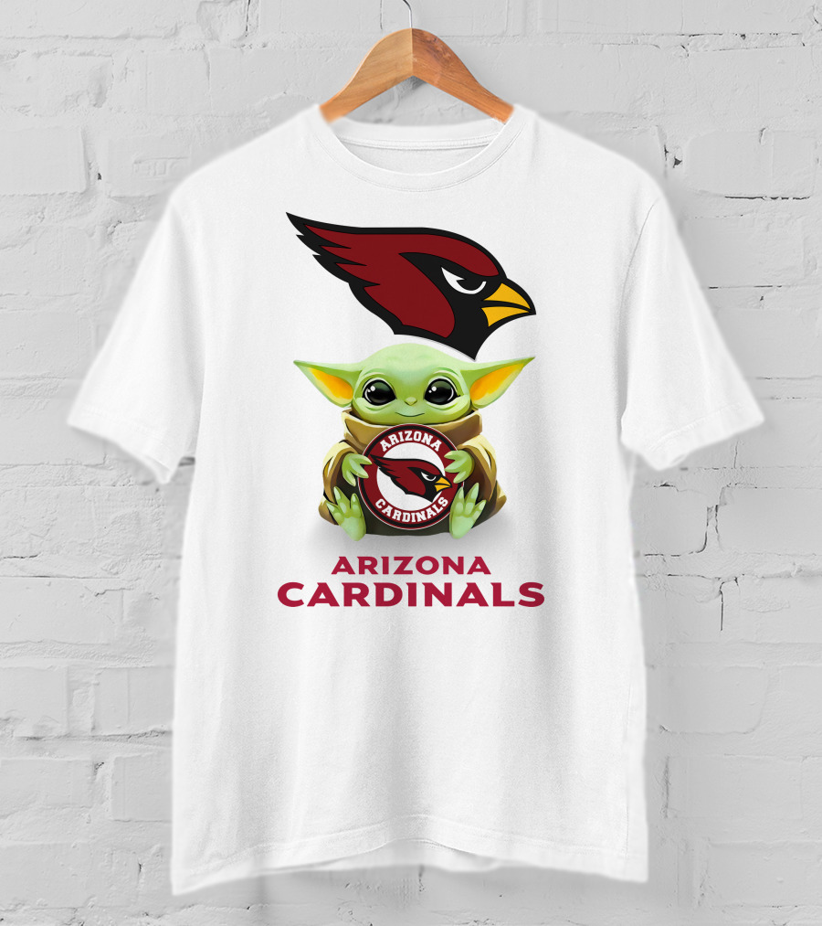 Baby Yoda Holding Arizona Cardinals Football T-Shirt