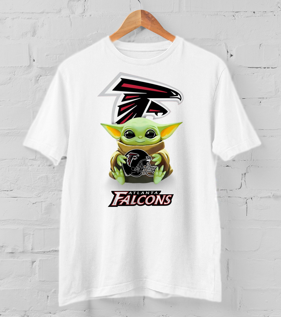 Atlanta Falcons Baby Yoda Holding Helmet Nfl Team T-Shirt