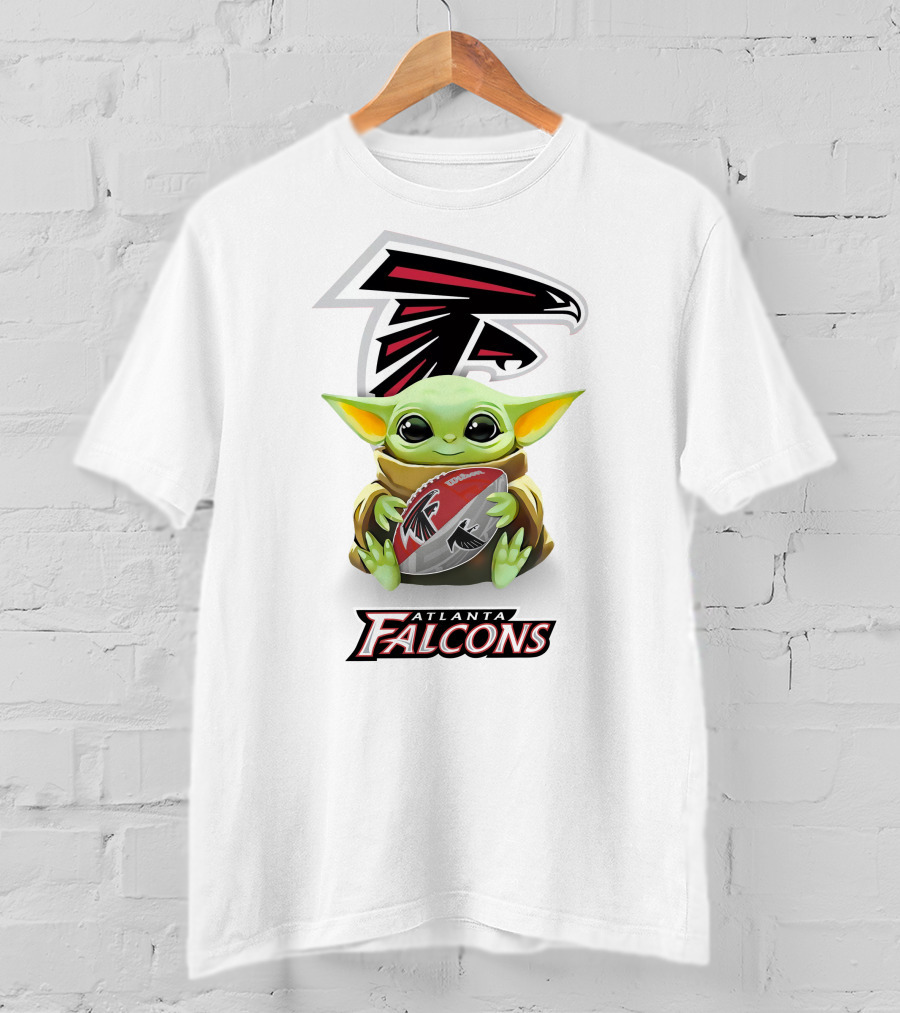 Baby Yoda Atlanta Falcons Hugging Football Nfl Tailgate White T-Shirt