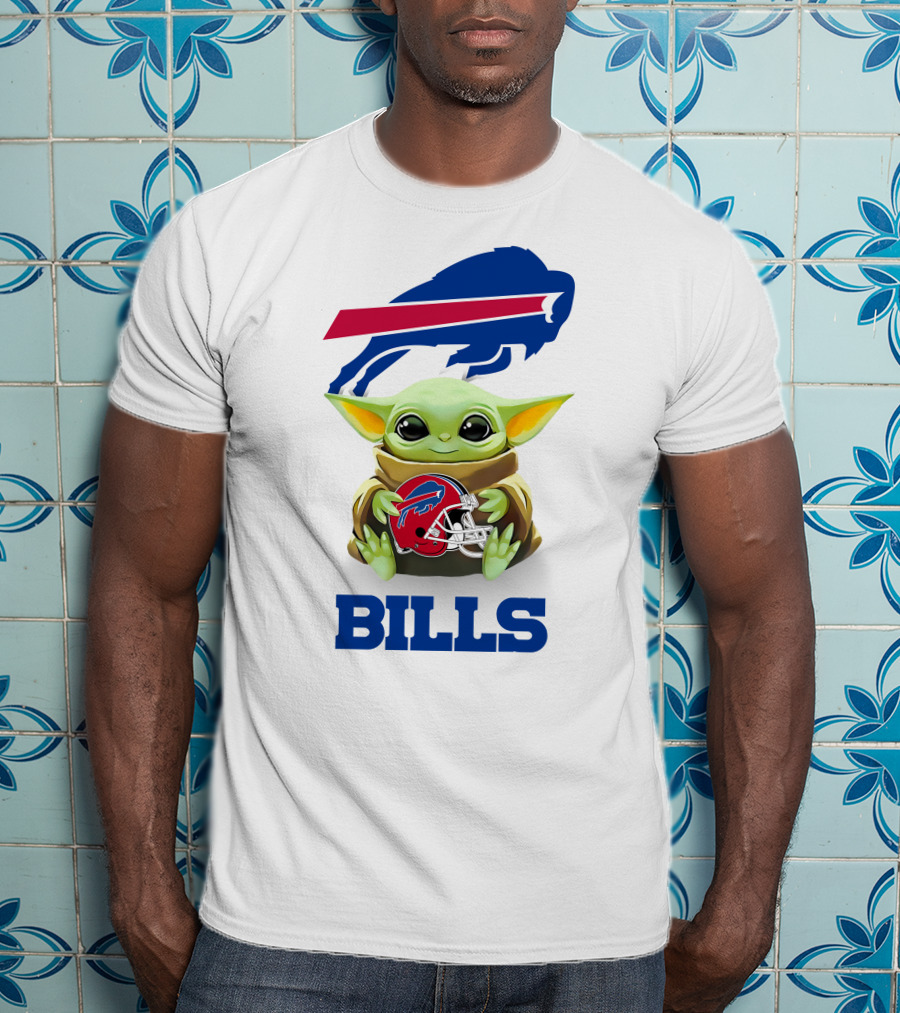 Baby Yoda Holding Buffalo Bills Helmet Logo With Bills T-Shirt