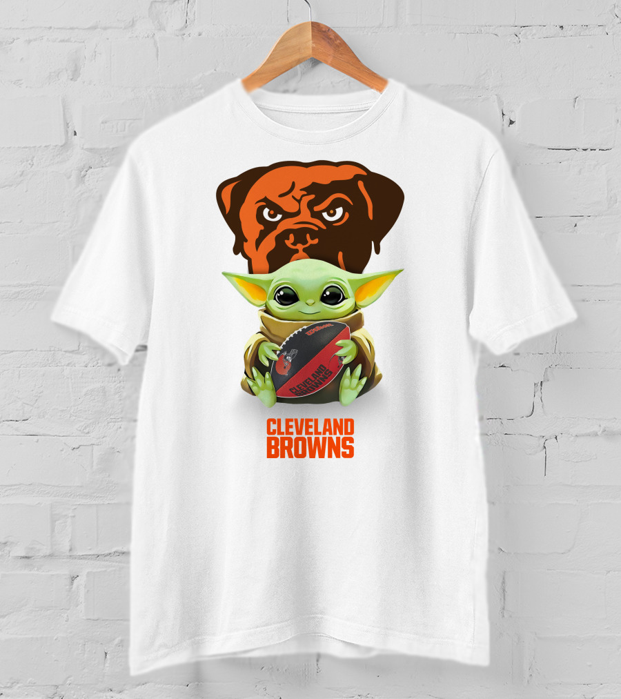 Baby Yoda Cleveland Browns Football Hug Tailgate Browns Dog T-Shirt