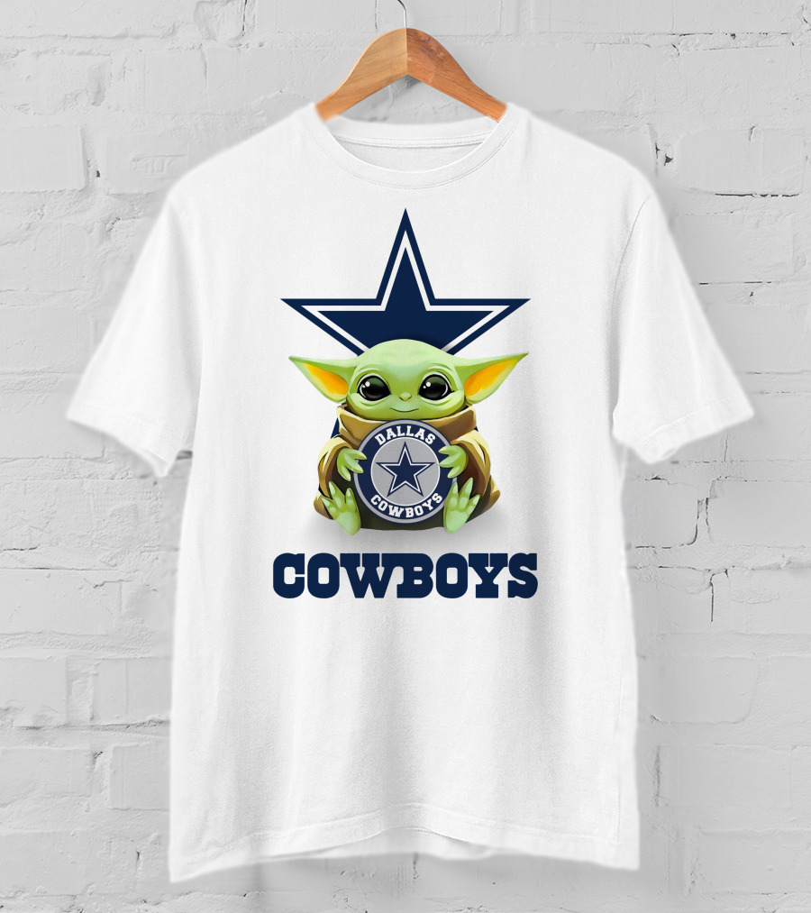 Baby Yoda Holding Dallas Cowboys Star Logo With Cowboys T-Shirt